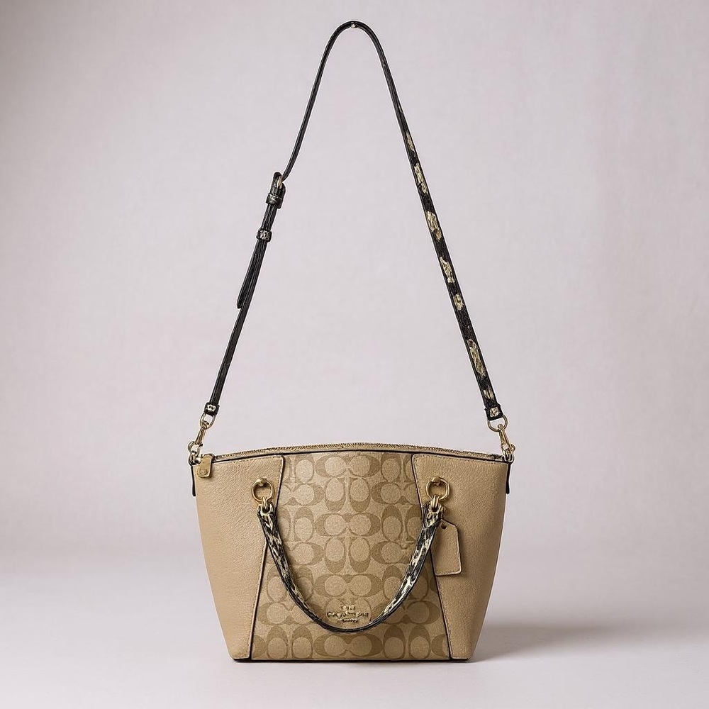 NWT Coach Kacey Signature Crossbody Satchel With Snake Embossed Trim C7261 - Picture 3 of 6